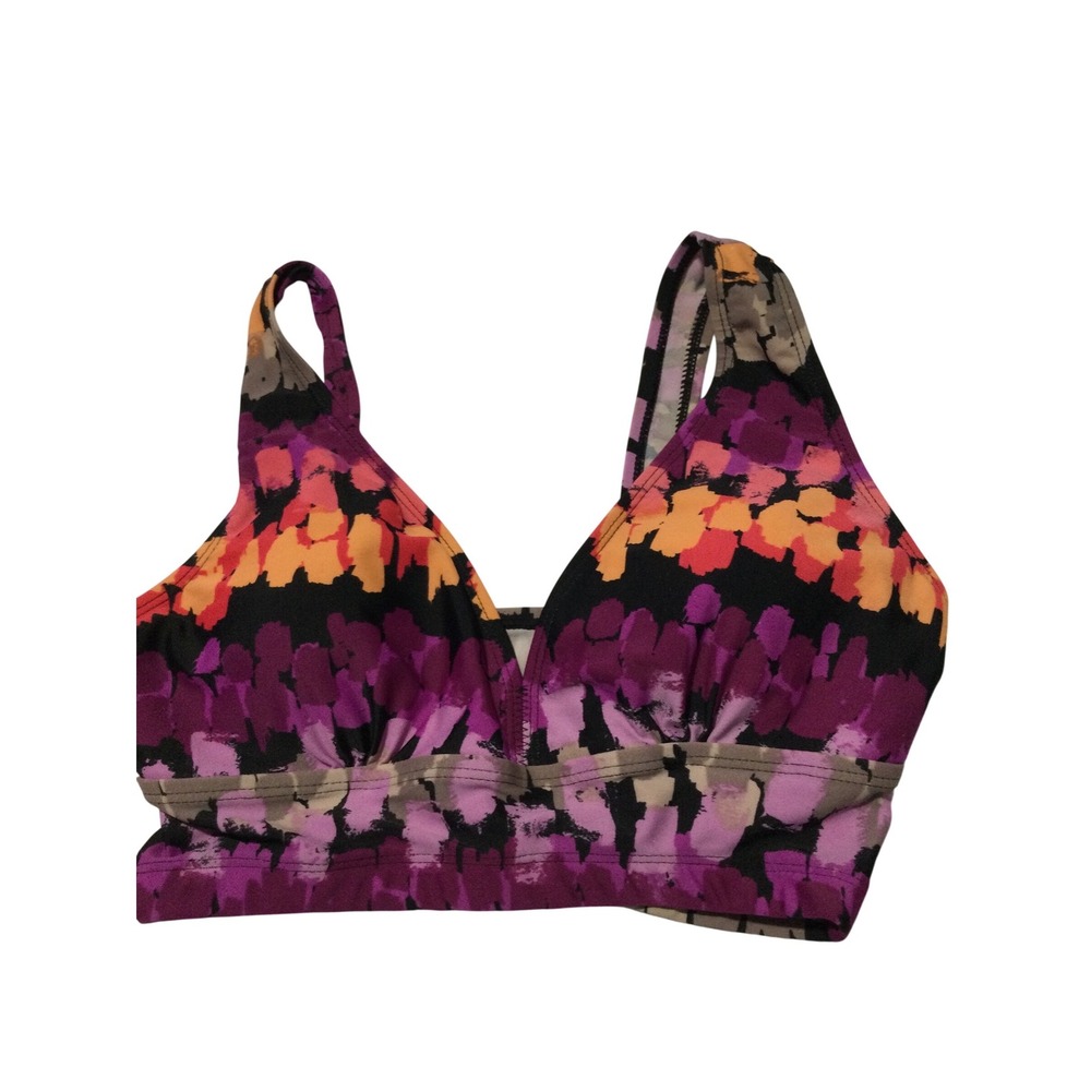 Hong Hanh Purple Orange Abstract Brushstroke‎ Bikini Swim Top Size M